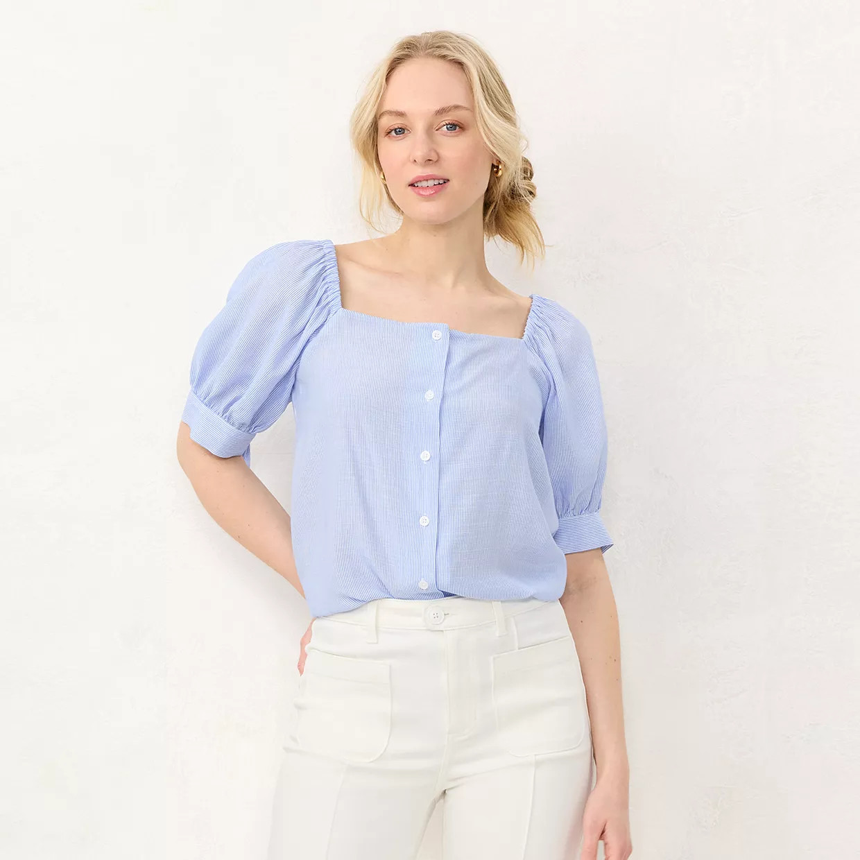 Women's LC Lauren Conrad Squareneck Puff Sleeve Top | Kohl's