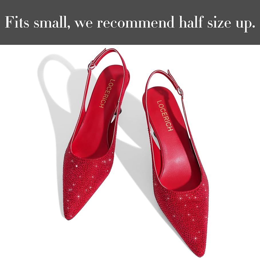 LOCERICH Women's Kitten Heels Slingback Low Heel Dress Shoes Closed Toe Pumps Rhinestone Pointed ... | Amazon (US)