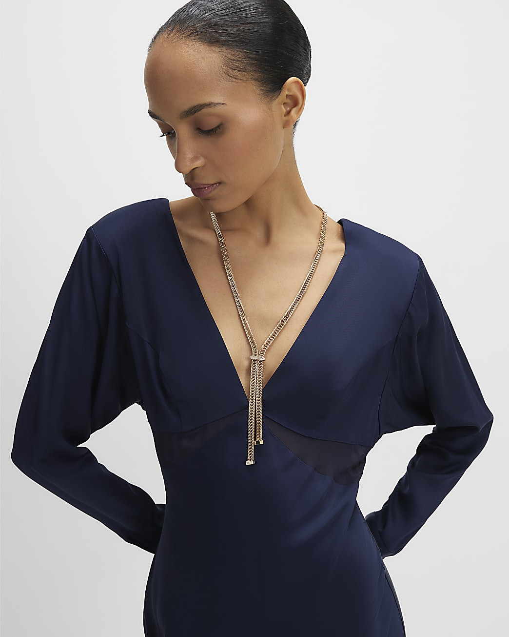 Gold Wide Chain With Bar Lariat Necklace | River Island UK & IE