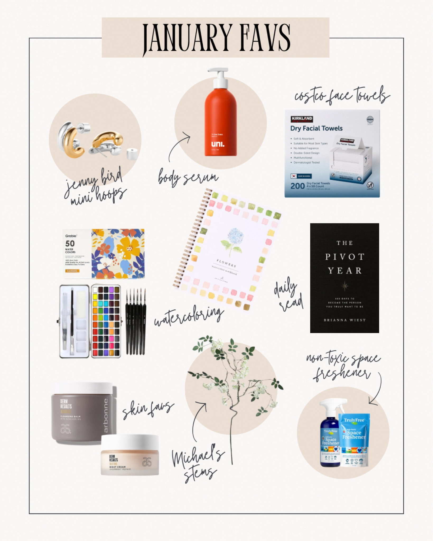 January favorites!! Find the cleansing balm & night cream in my arbonne storefront! And the face towels are from Costco!