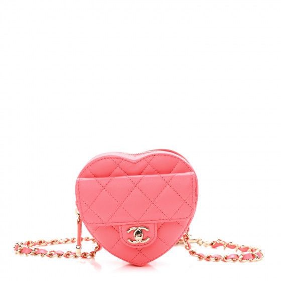 CHANEL Lambskin Quilted CC In Love Heart Waist Belt Bag With Chain Pink | Fashionphile