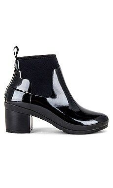 Hunter Refined Mid Heel Gloss Bootie in Black from Revolve.com | Revolve Clothing (Global)