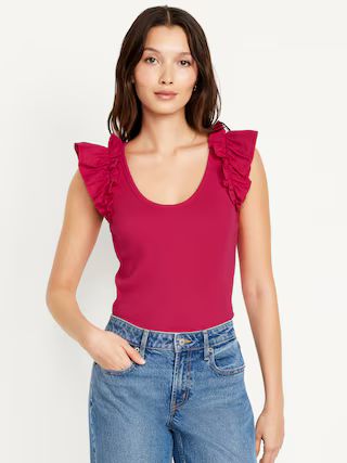 Ruffle-Trim Mixed Fabric Top | Old Navy (US)