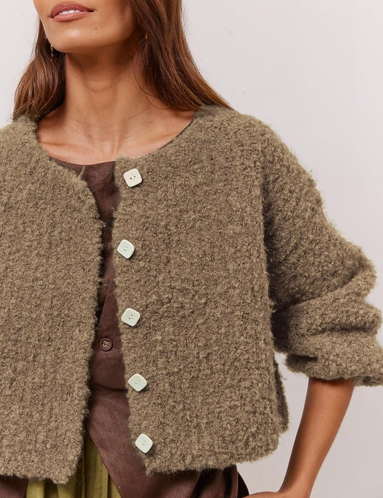 Lviefent Women Knit Cardigans Fluffy Button Down Cropped Sweater Outwear | Amazon (US)