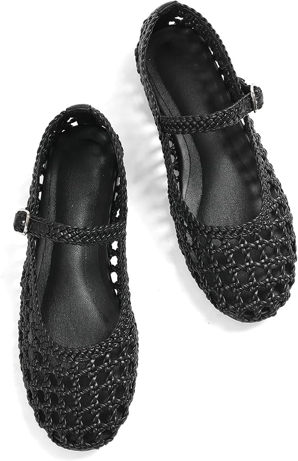Woven Ballet Flats for Women Round Toe Mesh Flats Buckle Strap Flat Shoes Comfortable Mary Jane D... | Amazon (US)