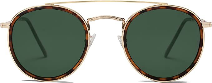 Amazon.com: SOJOS Retro Round Double Bridge Polarized Sunglasses for Women Men Twin Beams Circula... | Amazon (US)