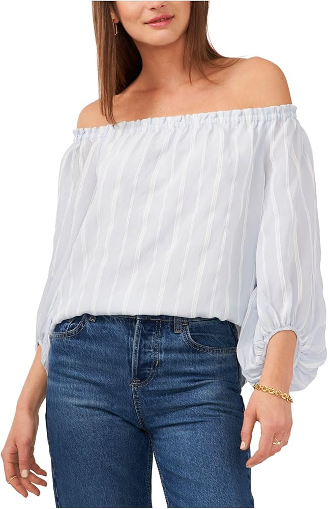 Vince Camuto Womens Striped Off-The-Shoulder Blouse Blue XL | Amazon (US)