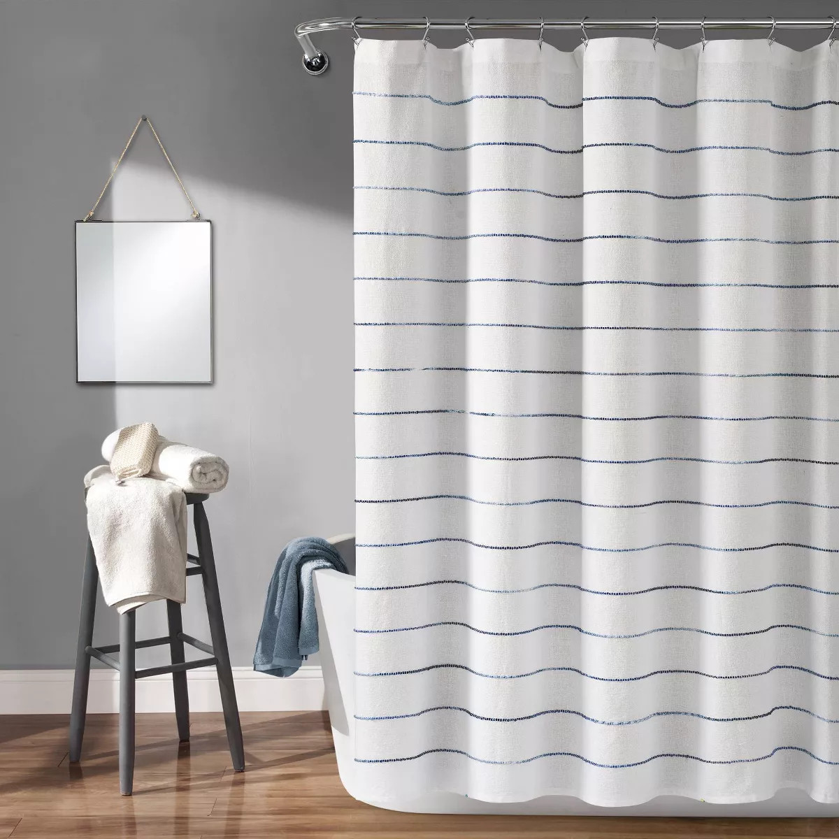 Lush Decor 72"x84" Ombre Striped Yarn Dyed Recycled Cotton Blend Shower Curtain Navy | Target