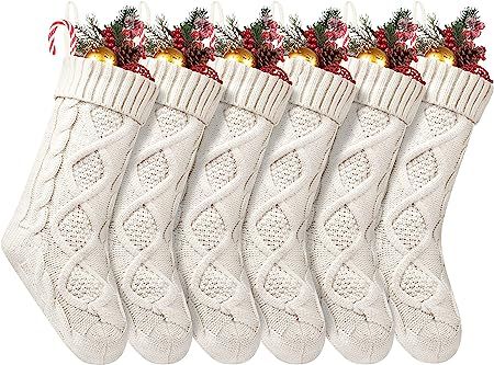 Fesciory Christmas Stockings, 6 Pack 18 Inches Large Size Cable Knitted Stocking Gifts & Decorati... | Amazon (US)