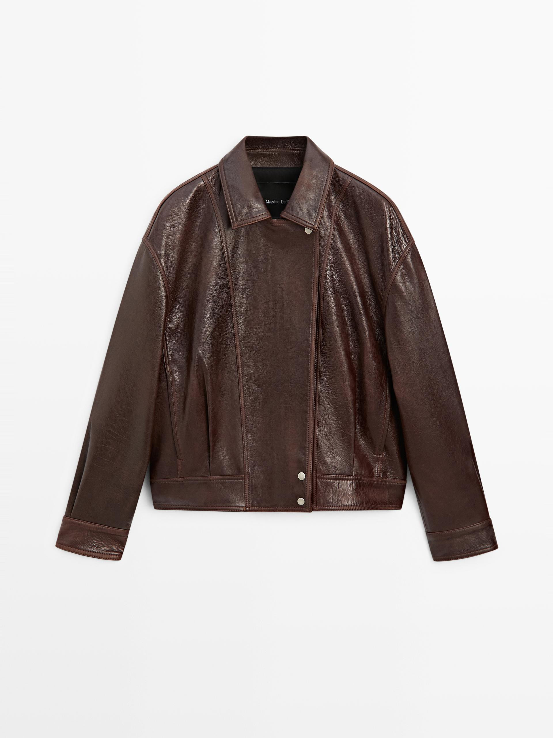 Pleated-detail Nappa leather jacket | Zara US