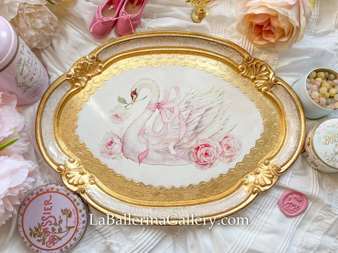 Italian Florentine Tray Wood Gold Rococo Decorative Tea Board Wedding Gift Shabby Chic Italy Illu... | Etsy (US)