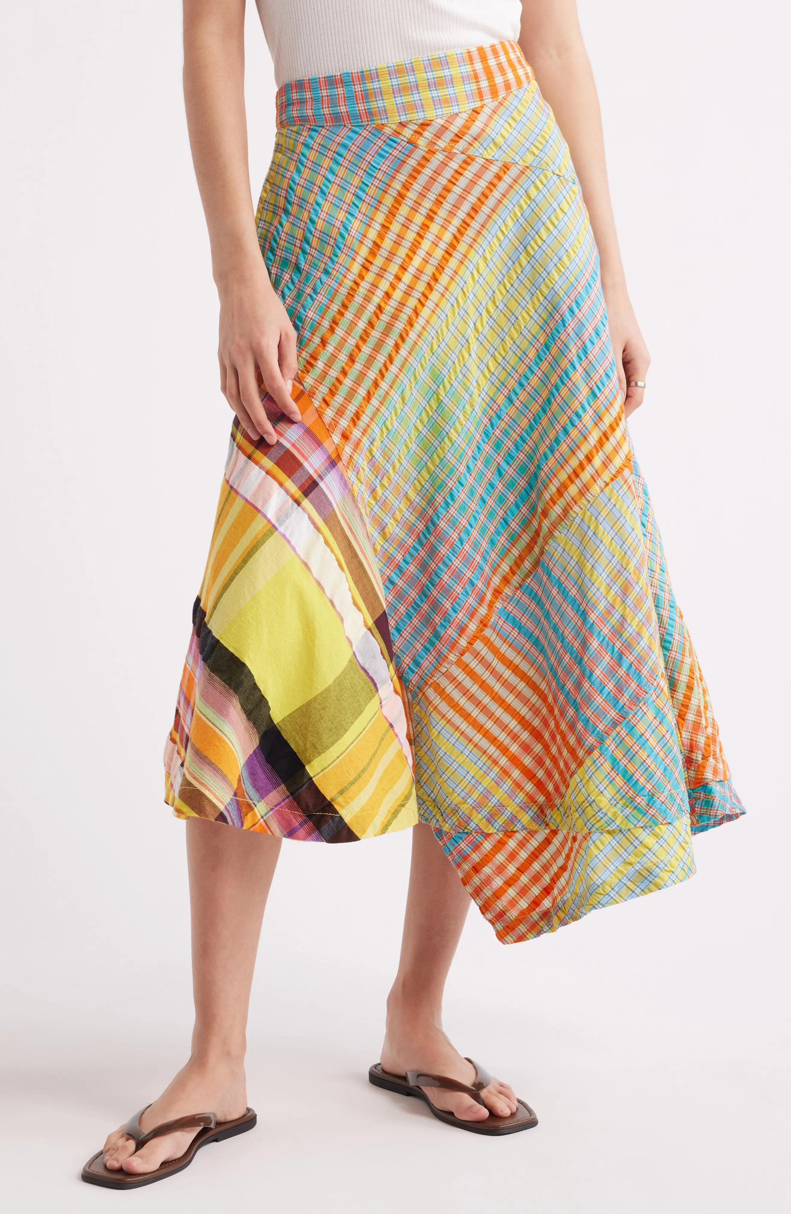 Free People Rivoli Patchwork Plaid Cotton Midi Skirt (Women) | Nordstromrack | Nordstrom Rack