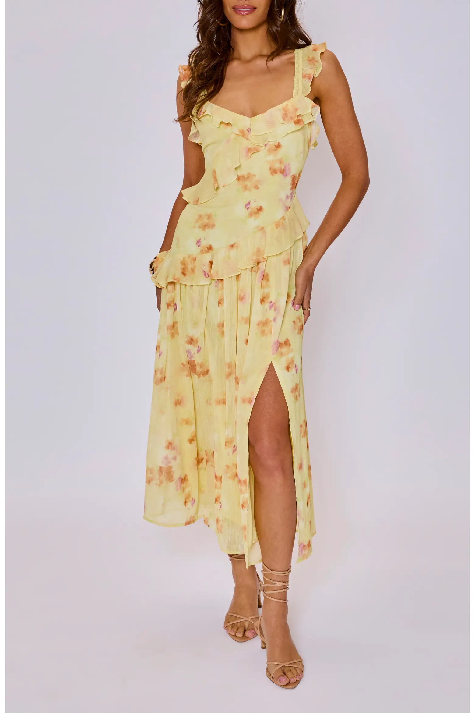 Esme Floral Ruffle Detail Midi Dress (Women) | Nordstrom | Nordstrom