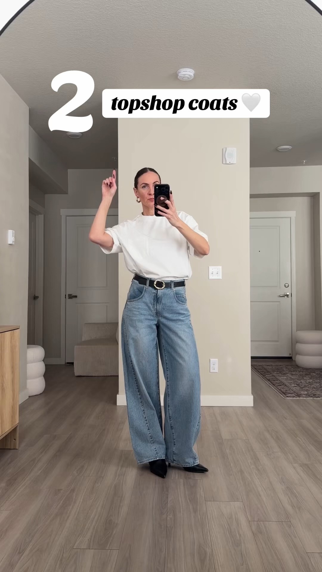 Linking the topshop coats. 
The pants look different online but trust me it’s the exact wash I ordered  