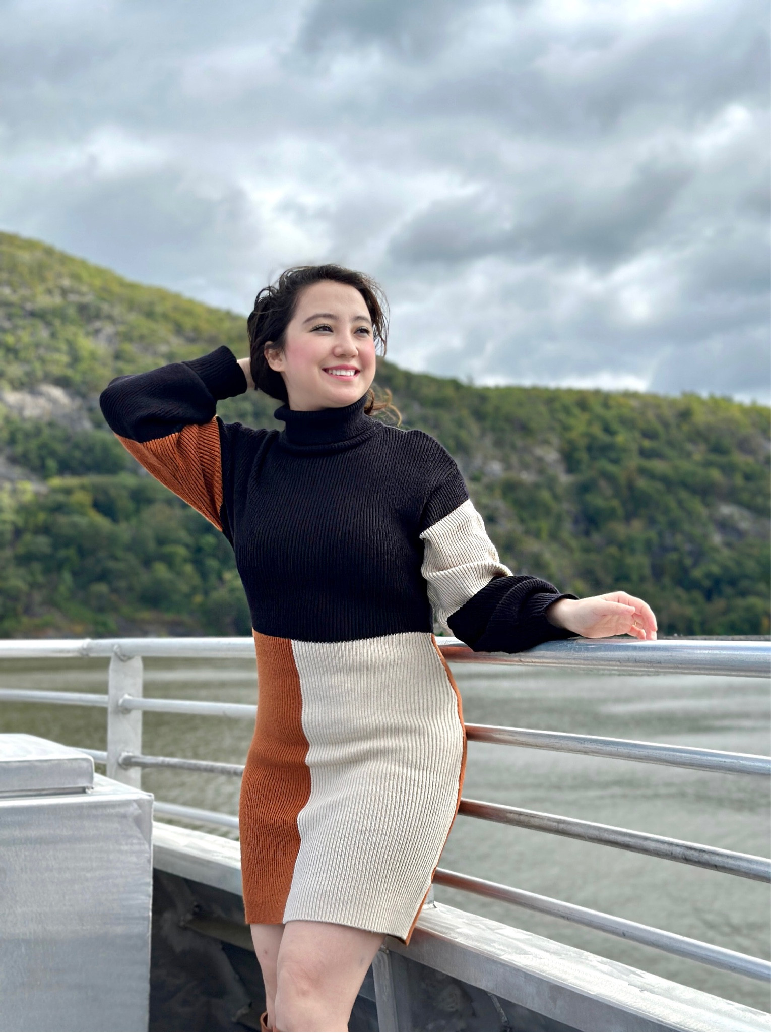 fall color block dress Hello, Harvard Colorblock Sweater Dress In Iced Latte main image 1