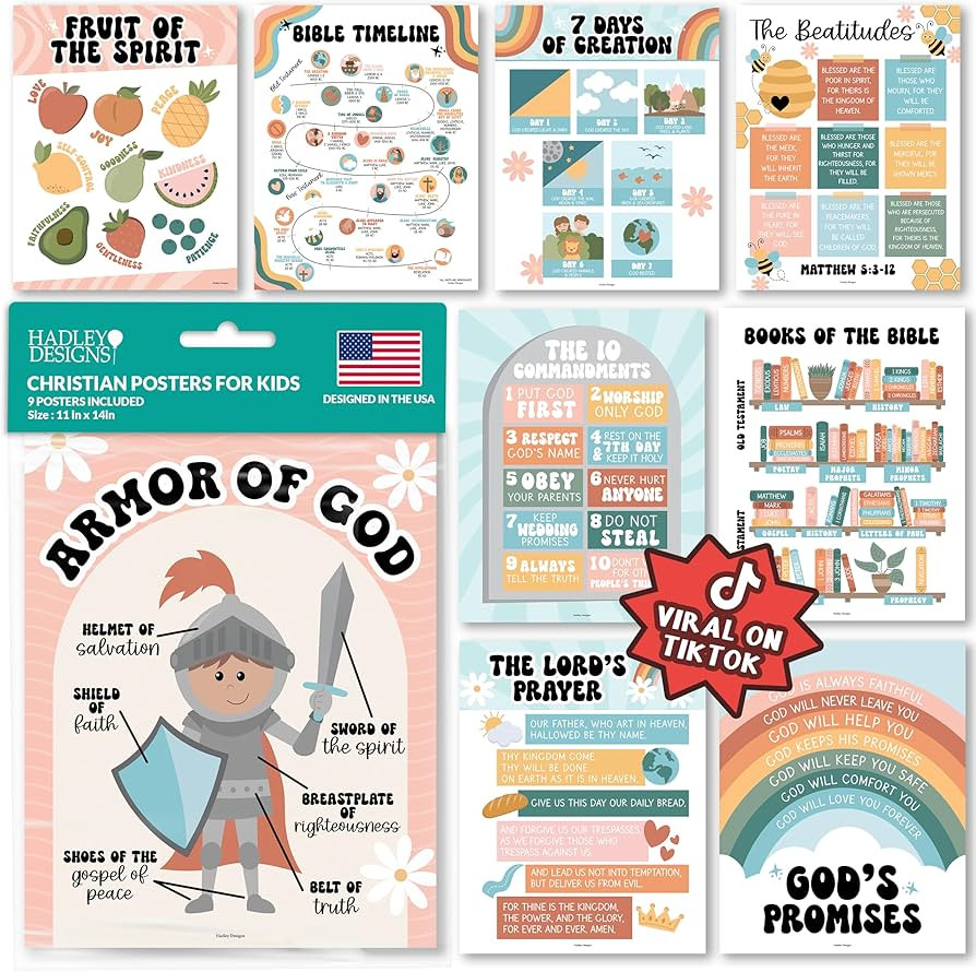 Hadley Designs Sunday School Decorations for Classroom – 9 Bible Posters for Kids, 11x14in Book... | Amazon (US)
