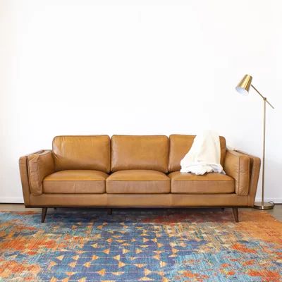 Lesa Genuine Leather 88" Square Arm Sofa Corrigan Studio® Upholstery Color: Tan Brown Genuine Leathe | Wayfair North America