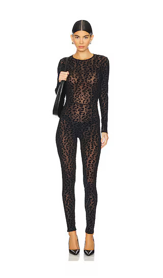 fleur du mal Flocked Leopard Catsuit in Black. - size S | Revolve Clothing (Global)