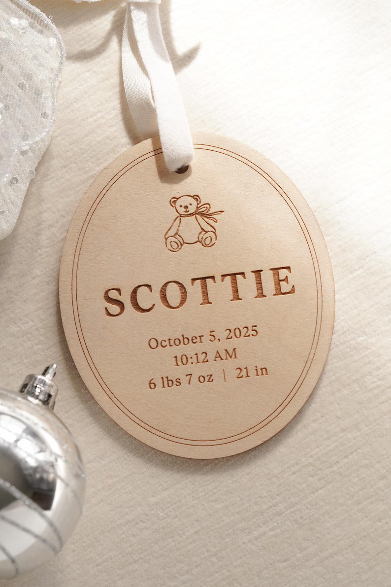 Personalized Baby's First Christmas Ornament: Teddy Bear Wooden Birth Stats Keepsake for Newborn ... | Etsy (US)