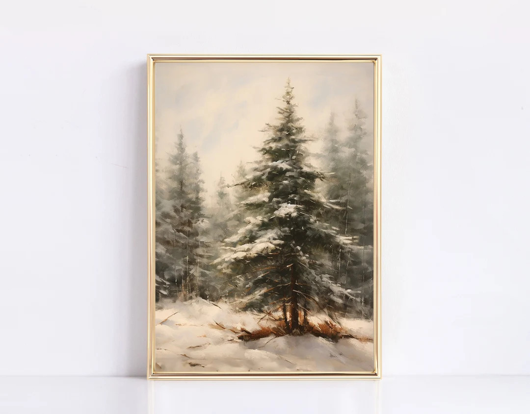 Lone Frosty Tree Print Christmas Print Neutral Vintage Digital Print Fine Art Modern Vintage Vint... | Etsy (US)