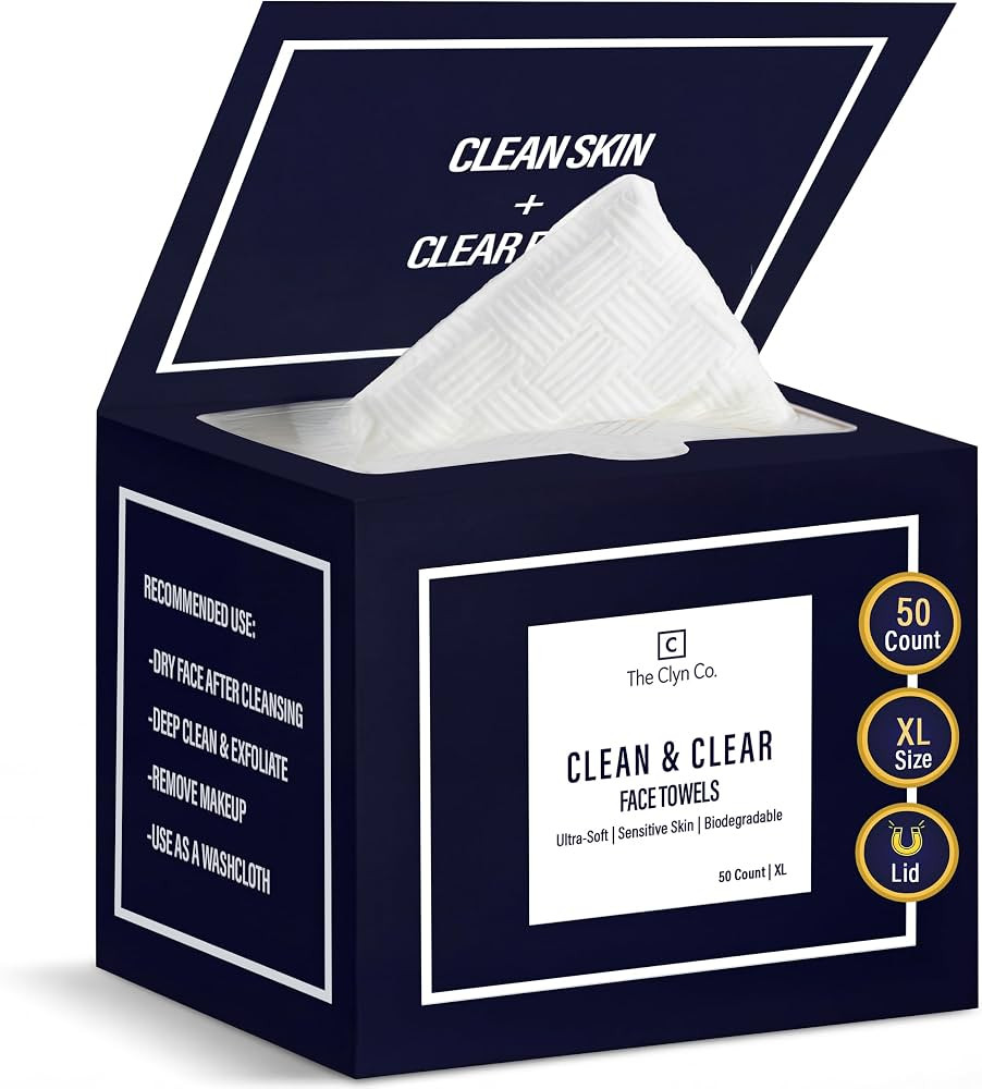 Clean & Clear Face Towels, Ultra Soft Disposable Facial Towels, 100% Biobased Viscose Face Wipes ... | Amazon (US)