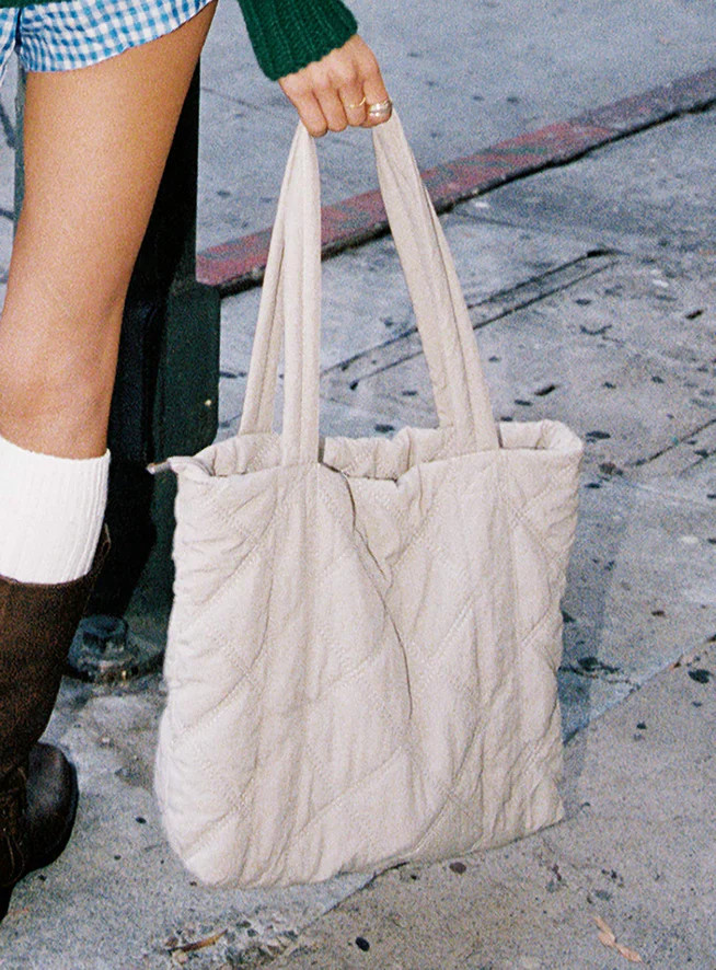 Jovie Nylon Quilted Tote Beige | Princess Polly US