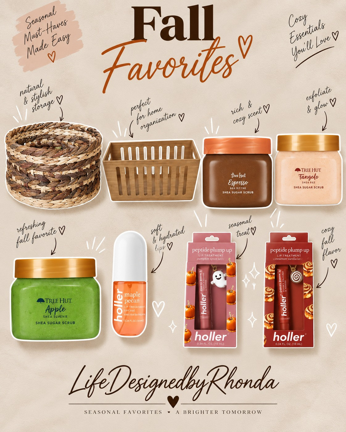 Cozy organization meets fall glow — woven storage, sugar scrubs & pumpkin spice lip treats 🍁🧡 

 #LTKHome #LTKSaleAlert #LTKBeauty