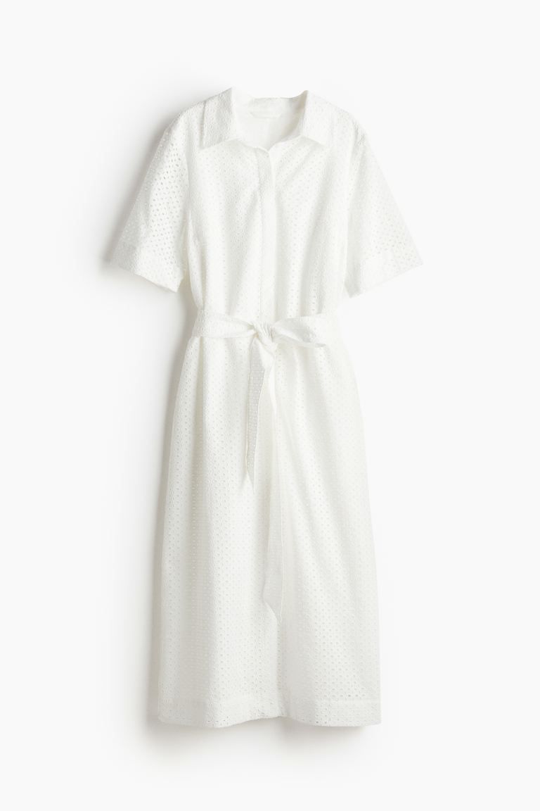 Eyelet Embroidered Shirt Dress - White - Ladies | H&M US | H&M (US + CA)