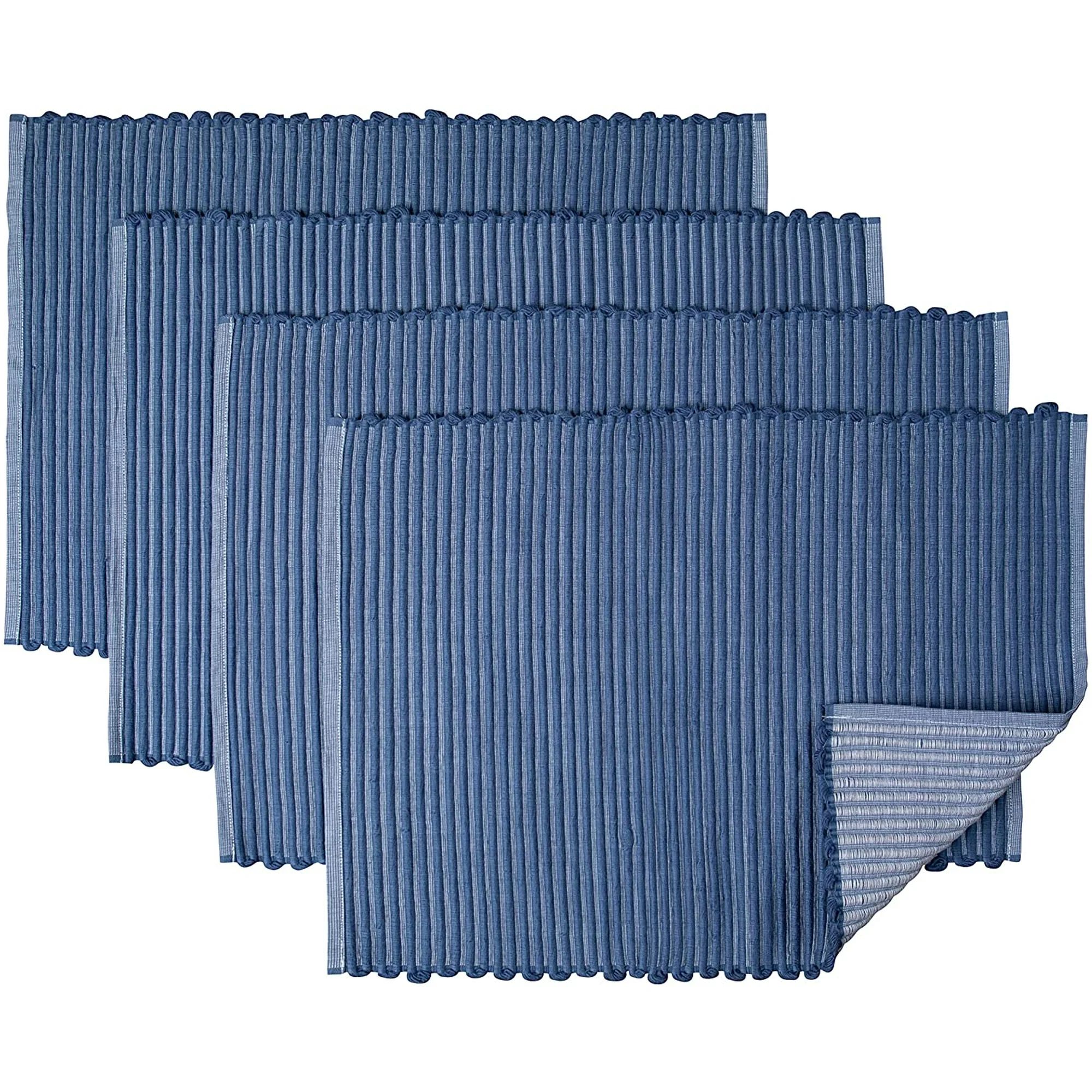 Placemats Set of 4, Woven Cloth Placemat Set, 14x19 in, Blue Large Ribbed Place Mats for Kitchen ... | Walmart (US)