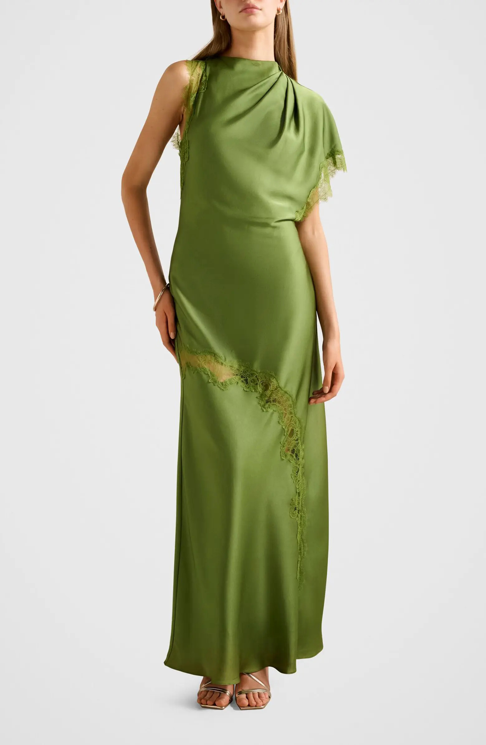 Kody One-Shoulder Satin & Lace Gown | Nordstrom