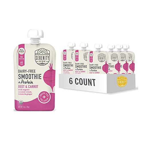 Serenity Kids 6+ Months Dairy-Free Smoothie Baby Food | USDA Organic | Grass Fed Collagen Protein | 3.5 Ounce BPA-Free Pouch | Beet & Carrot | 6 Count | Amazon (US)