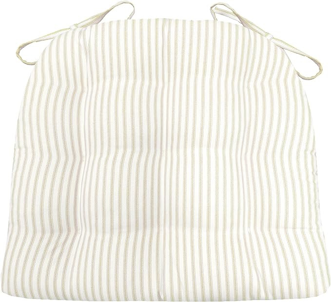 Barnett Home Decor Ticking Stripe Natural Dining Chair Pad with Ties - Medium Size 18 Chair Cushi... | Amazon (US)