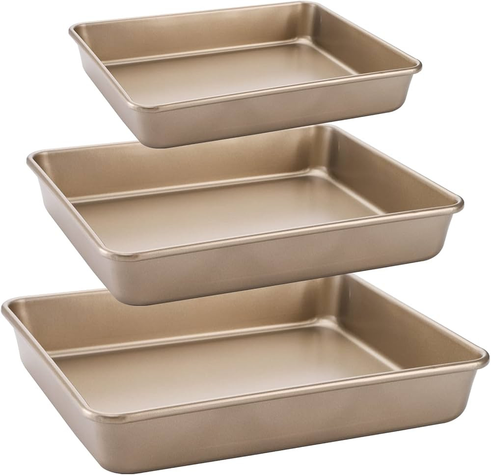Dicunoy Set of 3 Baking Pans Set, Nonstick Rectangle Cake Baking Sheet for Oven, Bakeware Bread P... | Amazon (US)
