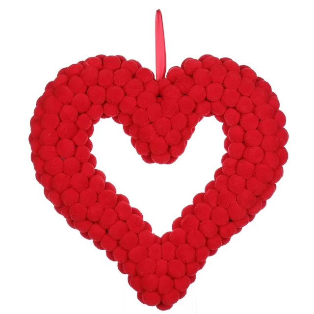 Valentine's Day Red Pompom Heart Wreath, 16", by Way To Celebrate - Walmart.com | Walmart (US)