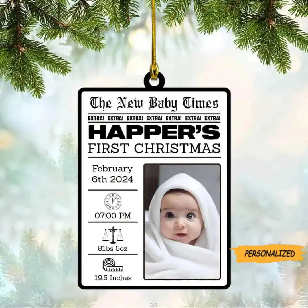 The New Baby Times Personalized Photo Acrylic Ornament, Baby First Christmas, Gift for New Mom, N... | Etsy (US)