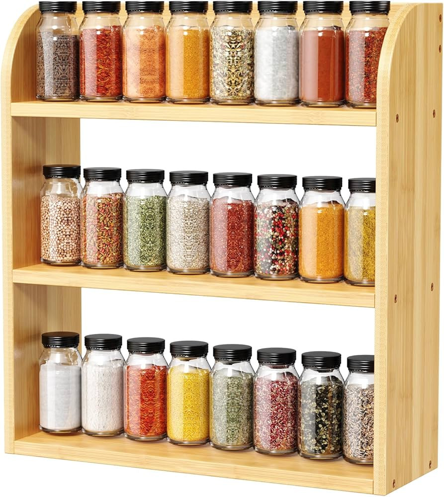 ROMGUAR CRAFT 3 Tier Bamboo Spice Rack, Countertop or Wall Mounting Wood Spice Jars Organizer She... | Amazon (US)