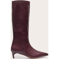 Plum PU Point Toe Low Stiletto Knee High Heeled Boots, Purple | PrettyLittleThing UK