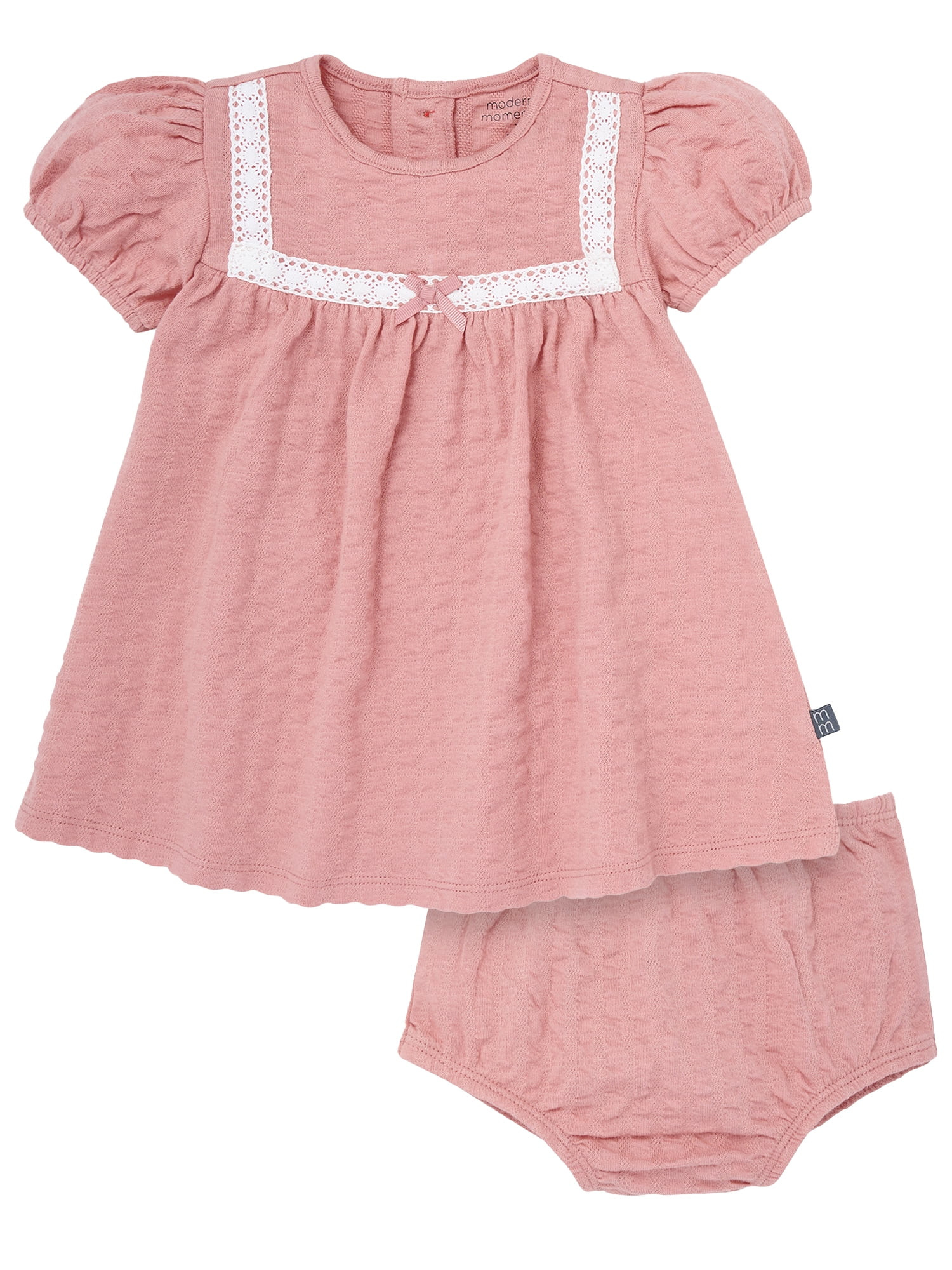 Modern Moments by Gerber Baby Girl Dress With Ribbon Lace and Diaper Cover Set, 2-Piece, Sizes 0/... | Walmart (US)