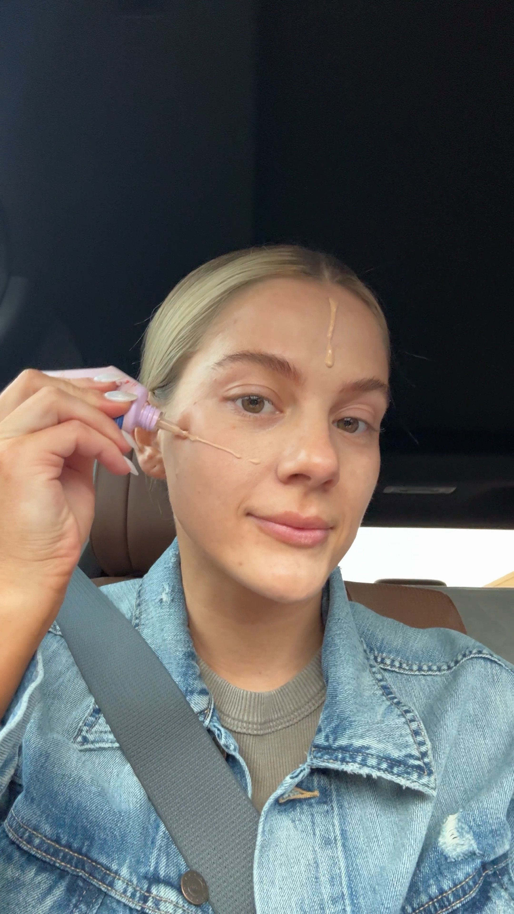 Quick car makeup base on the way to the airport. Skin spf 30 shade Montana 
Use code sarahrose for 15% off dibs
Use code sarahrose15 for 15% off tarte 

#LTKTravel #LTKSaleAlert #LTKBeauty