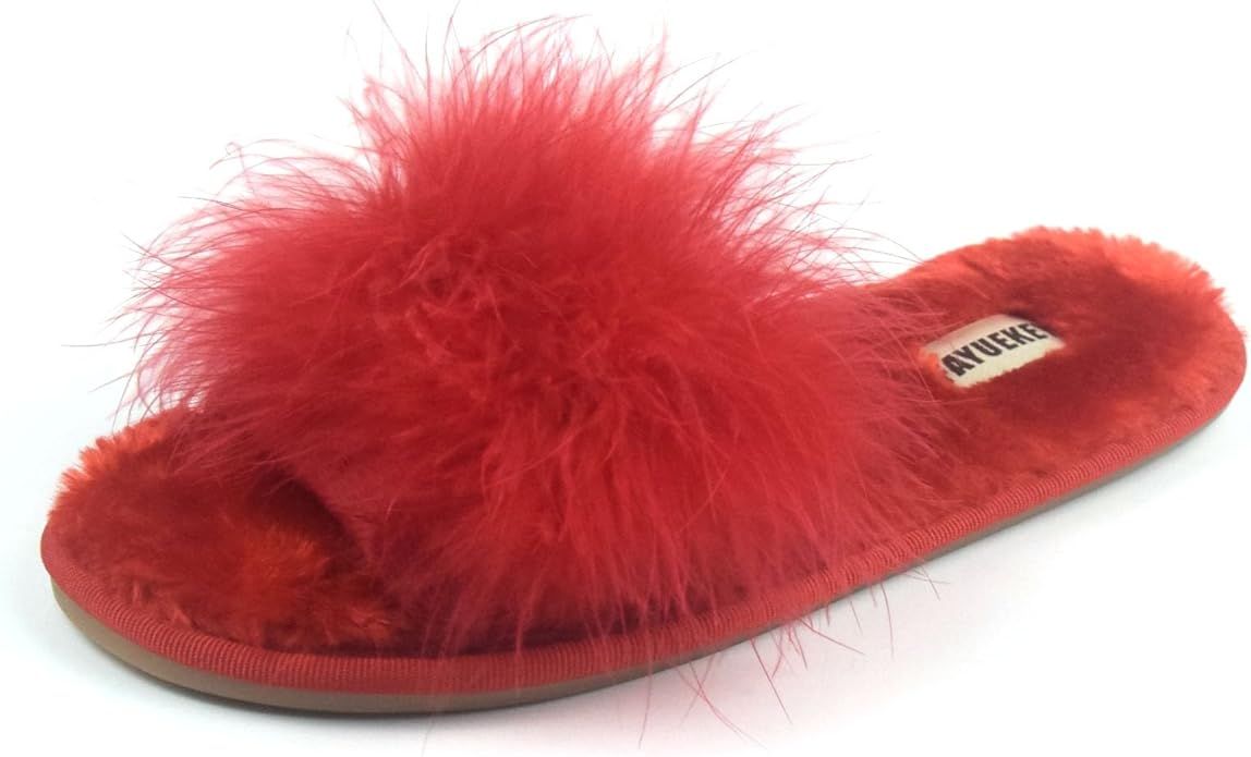 FAYUEKEY Fuzzy Slippers for Women Indoor Fluffy Furry Soft Plush Open Toe Slippers | Amazon (US)
