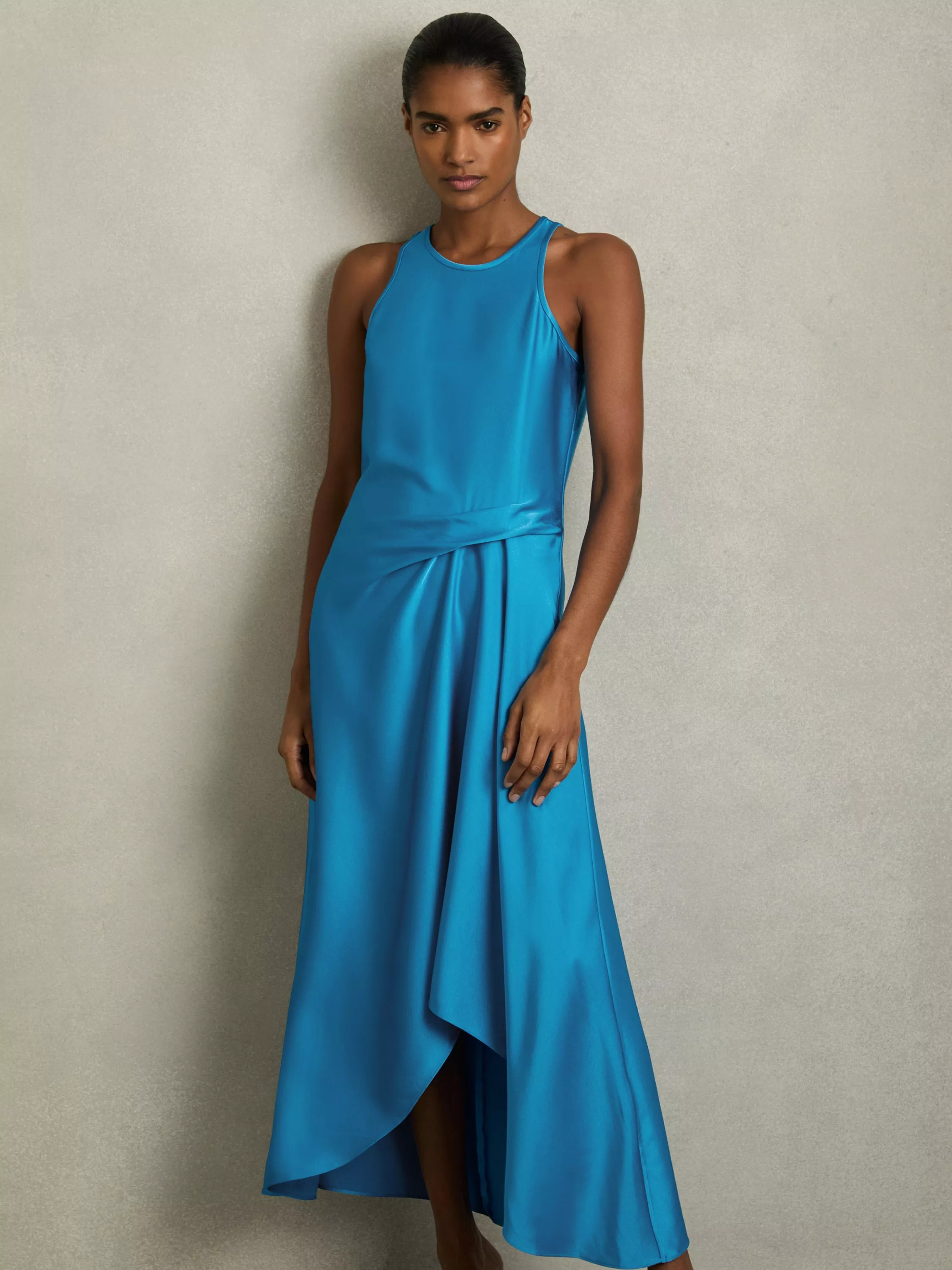 Reiss Petite Micah Drape Dress, Blue | John Lewis (UK)