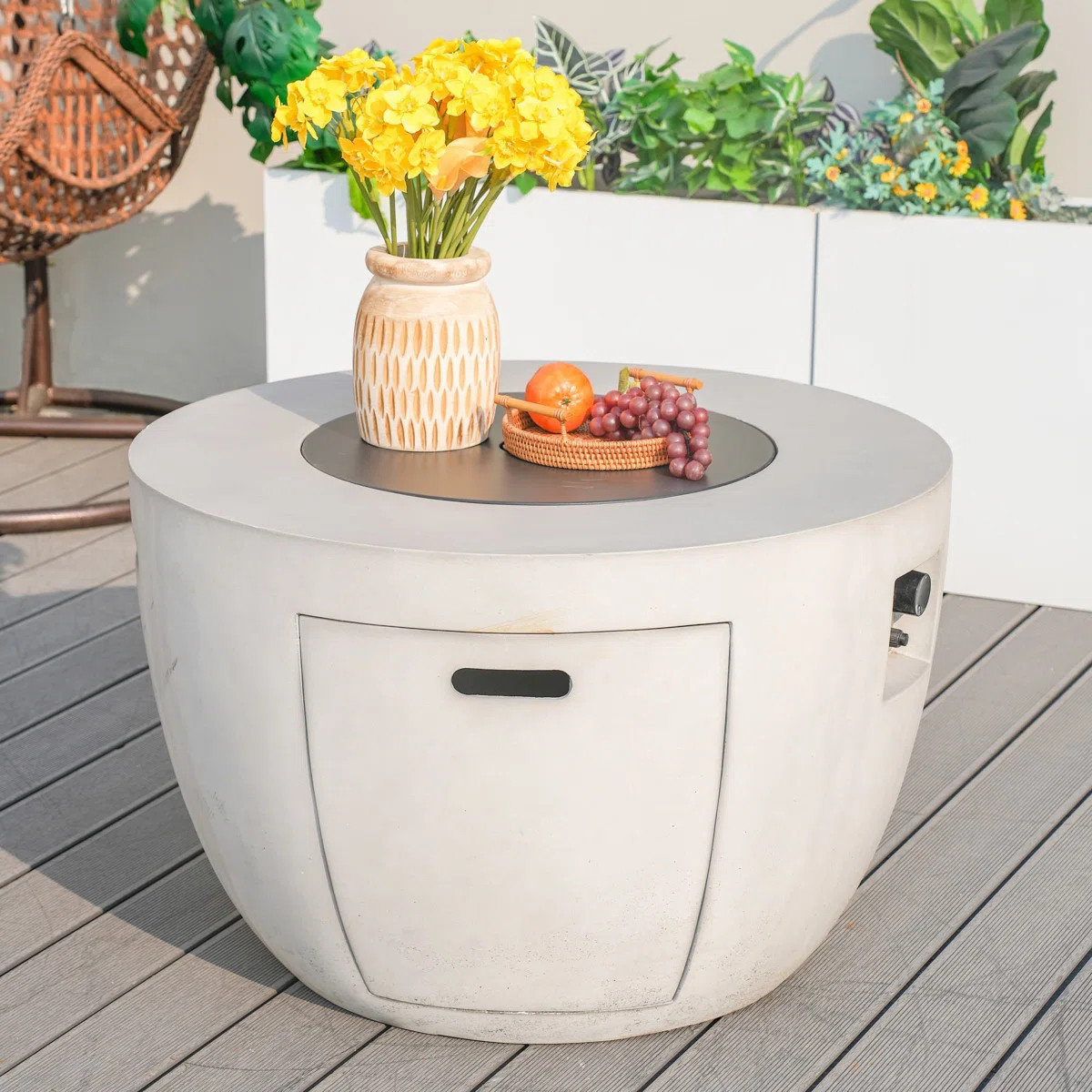 Pauland Round Concrete Propane Smokeless Fire Pit Table with Hidden Fuel Tank | Wayfair North America