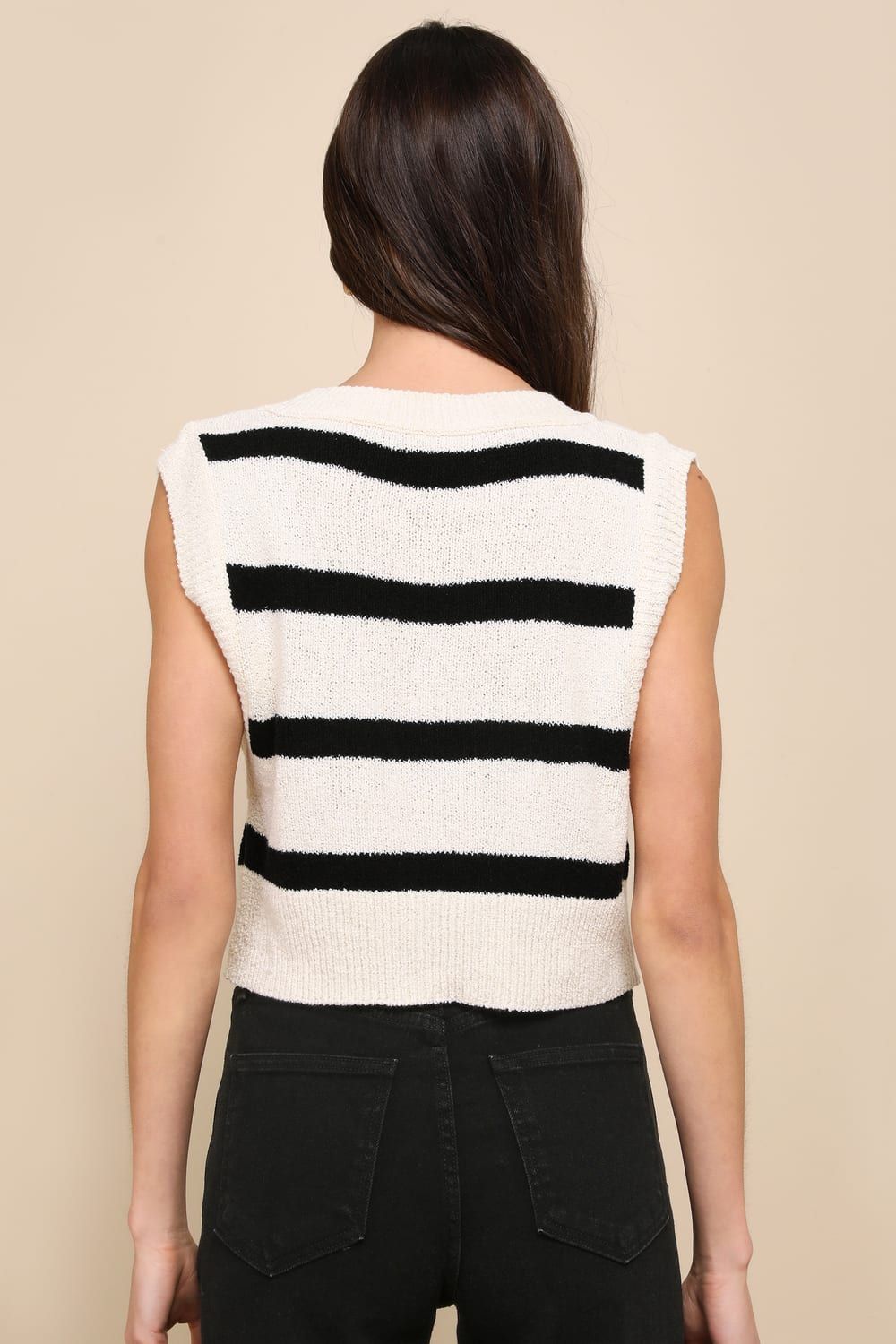 Santa Monica Black and White Striped Knit Sweater Vest Top | Lulus