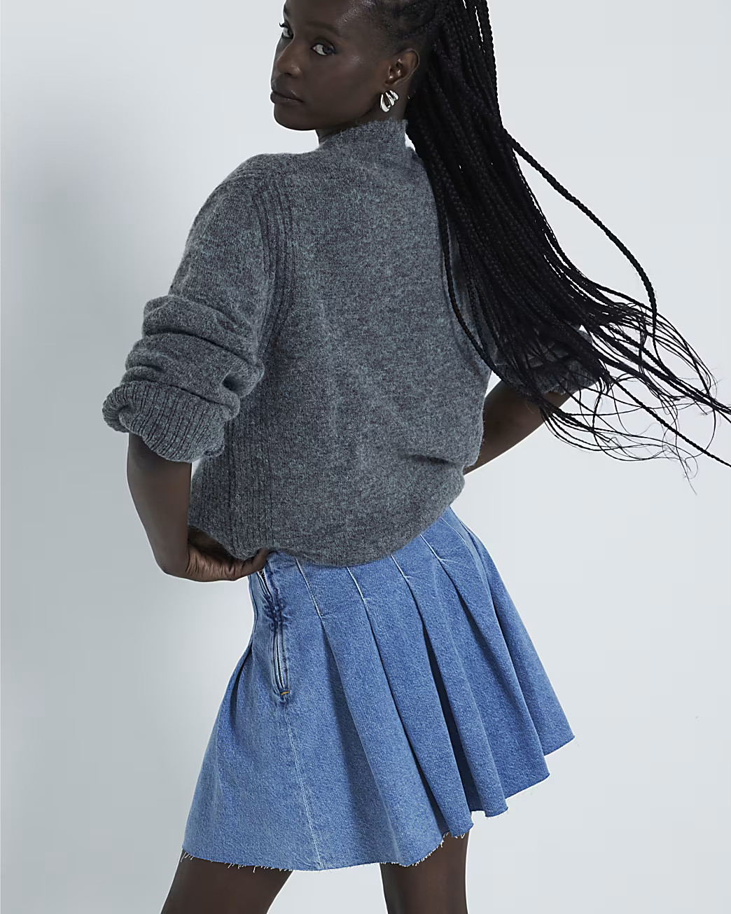 Blue denim pleated mini skirt | River Island (UK & IE)