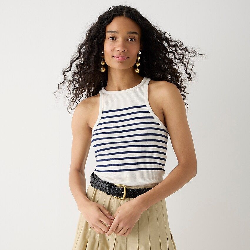 Vintage rib high-neck cutaway tank top in stripe | J.Crew US