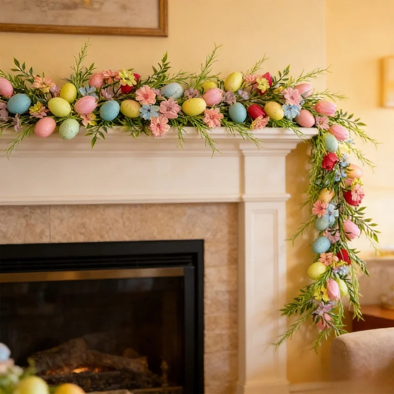 geerera Easter Egg Garland, Spring Flower Garland with Pastel Eggs for Holiday Parties Home Decor... | Walmart (US)