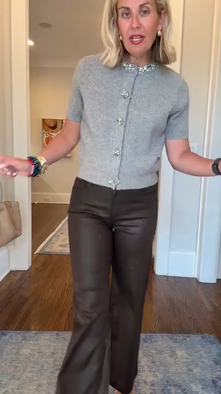 Loving this bling cardigan and wax coated jeans! This makes the perfect look! I’m in small cardigan and 0 jeans (size down). 
@Avara

*Code mixandmatch15 for 15% off 1st order at Avara