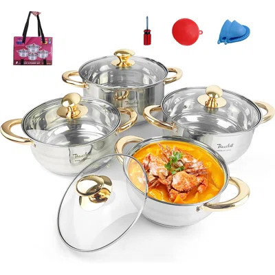 304 Stainless Steel Pots And Pans Set With Lids-8 Piece Luxe Silver Cookware Set PFOA Free Non Toxic,Induction Safe Cooking Pot With Lid,Silver Pots S | Wayfair North America