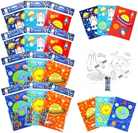 TINYMILLS Outer Space Coloring Book for Kids Party Favor Set with 12 Coloring Books and 48 Crayon... | Amazon (US)