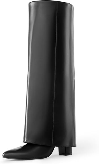 DREAM PAIRS Women's Knee High Boots Fold Over Chunky High Heels Long Boots Zipper Pointed Toe Dre... | Amazon (US)